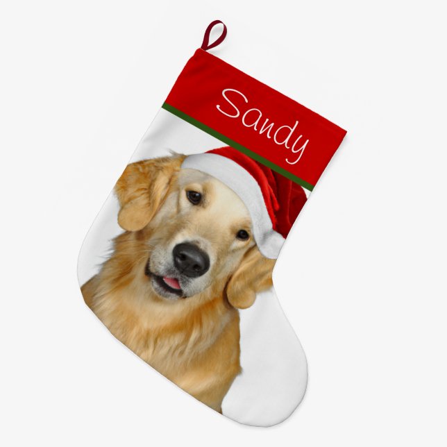 Grande Chaussette De Noël Père Noël Golden Retriever (Devant (Accrochage))