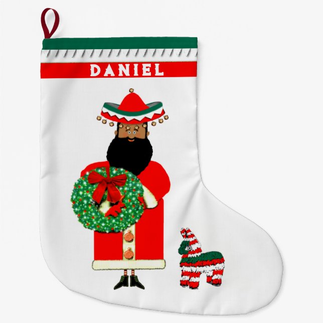 Grande Chaussette De Noël Père Noël mexicain drôle (Devant)
