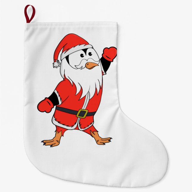 Grande Chaussette De Noël Père Noël Penguin Prêt pour Noël (Devant)