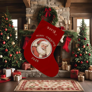 Grande Chaussette De Noël Père Noël Rétro Vintage
