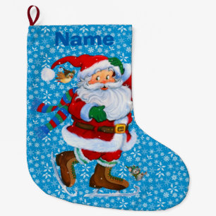 Grande Chaussette De Noël père Noël sur patins à glace stockage de noël