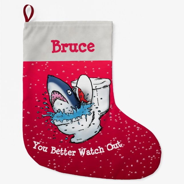 Grande Chaussette De Noël Père Noël Toilet Shark personnalisé (Devant)