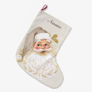 Grande Chaussette De Noël Père Noël victorien vintage taupe et or neutre