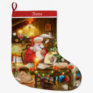 Grande Chaussette De Noël Père Noël vintage en atelier