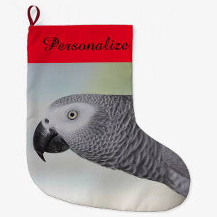 Grande Chaussette De Noël Perroquet magnifique de gris africain