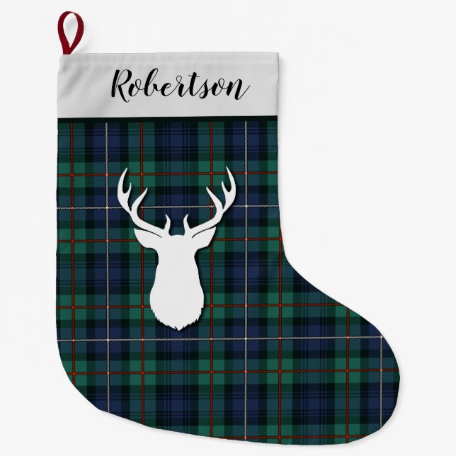 Grande Chaussette De Noël Personalisé Robertson Tartan vert violet Plaid (Devant)