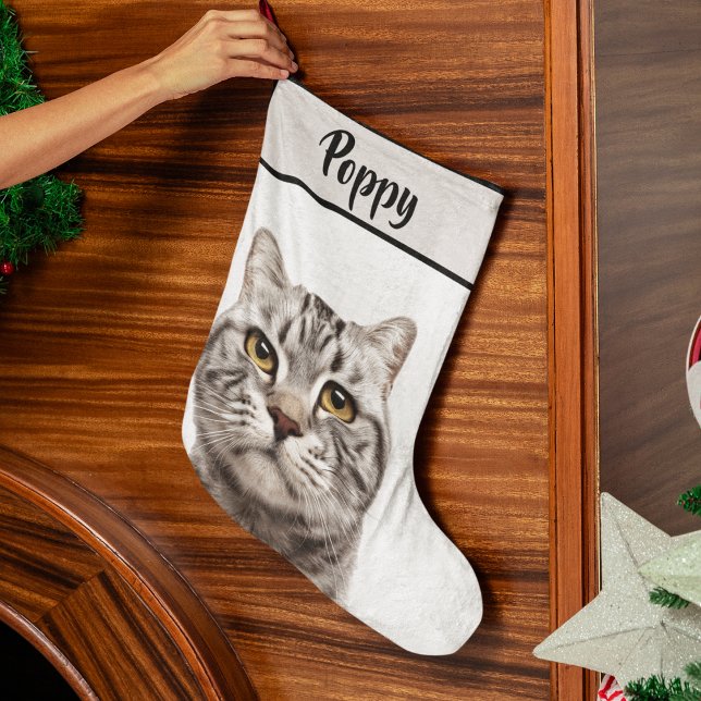 Grande Chaussette De Noël Personalized Cat Photo & Name Christmas Stocking  (Créateur téléchargé)