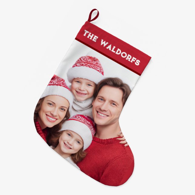 Grande Chaussette De Noël Personalized Family Photo Christmas Stocking (Devant (Accrochage))