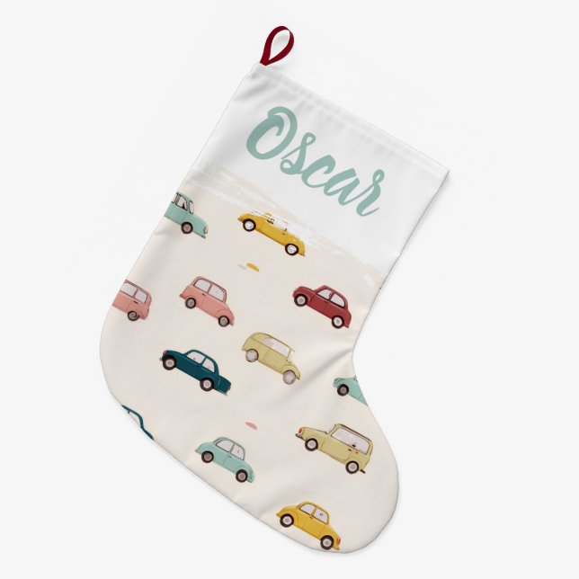 Grande Chaussette De Noël Personalized Name Festive Cars Christmas Stocking (Devant (Accrochage))