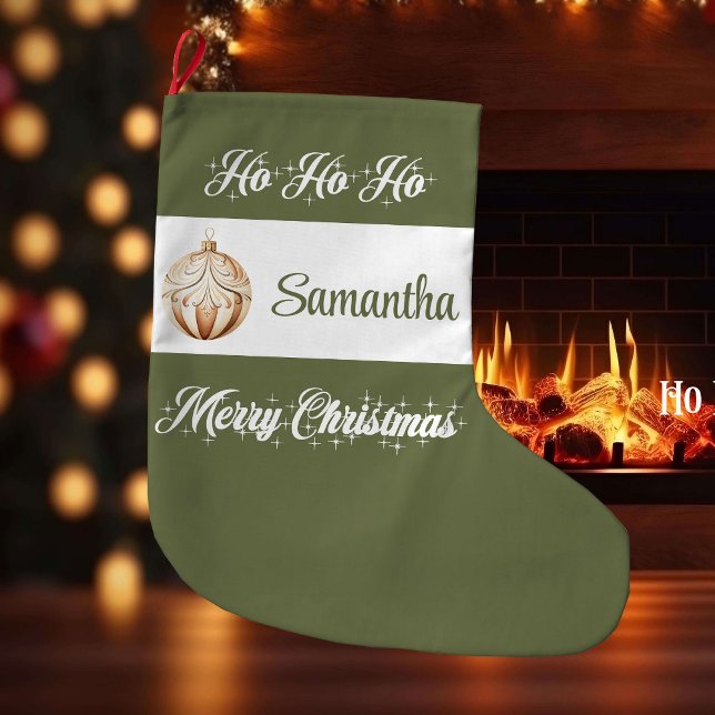 Grande Chaussette De Noël Personalized Nordic Script Christmas Stocking (Earthy colors Christmas stocking,
simple classic warmish watercolor,
rustic  earthy tones Merry Chri)