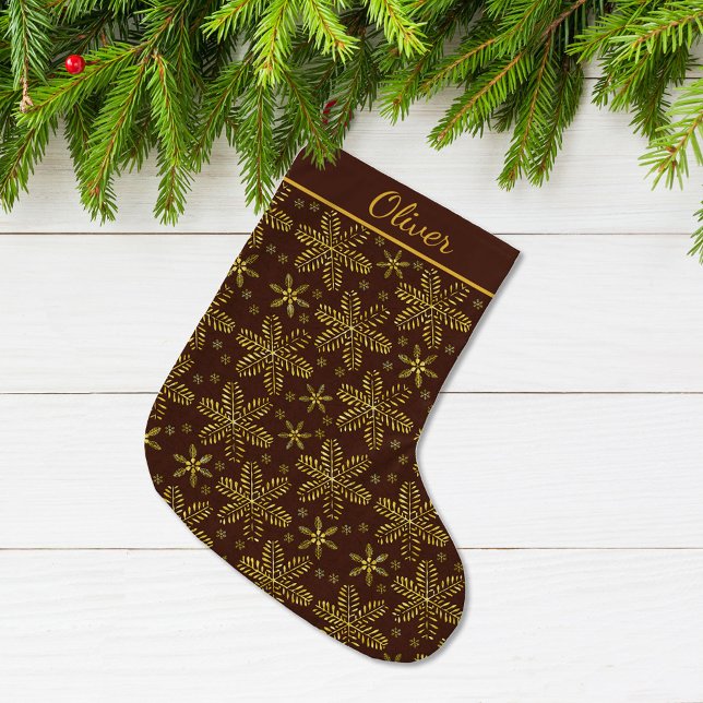 Grande Chaussette De Noël Personnalisé Brun et Or (Créateur téléchargé)