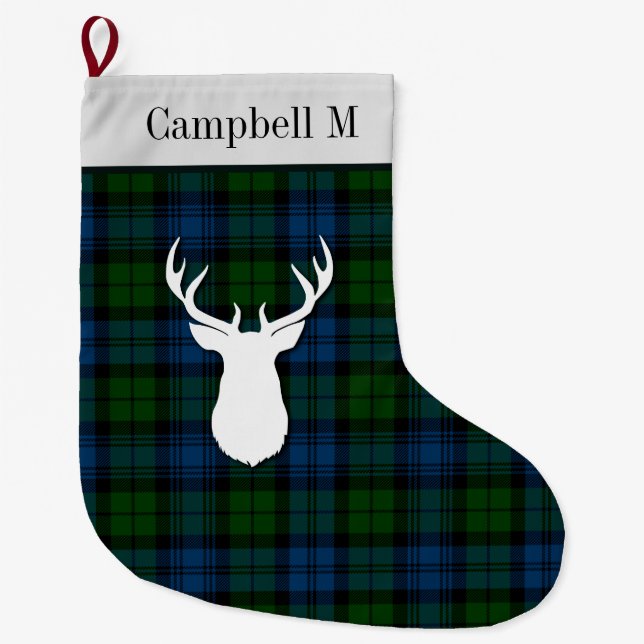 Grande Chaussette De Noël Personnalisé Campbell Militaire Tartan Green Plaid (Devant)