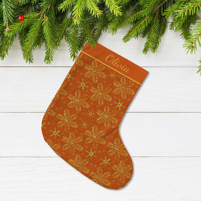 Grande Chaussette De Noël Personnalisé en orange et or (Créateur téléchargé)