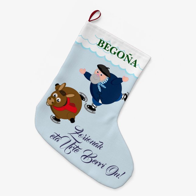 Grande Chaussette De Noël Personnalisé, Olentzero + "Zorionak eta Urte Berri (Devant (Accrochage))