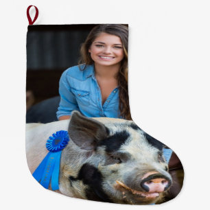 Grande Chaussette De Noël Personnaliser la photo de porc de l'exposition de 