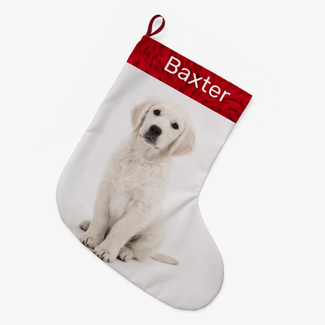 Grande Chaussette De Noël Pet Dog Photo Holiday Golden Retriever (Devant (Accrochage))