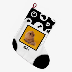 Grande Chaussette De Noël Pet Noël avec os et pattes Nom Photo