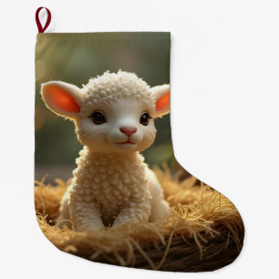 GRANDE CHAUSSETTE DE NOËL PETIT AGNEAU DANS UNE MANGER