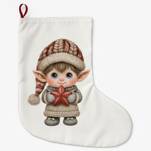 Grande Chaussette De Noël Petit garçon elfe