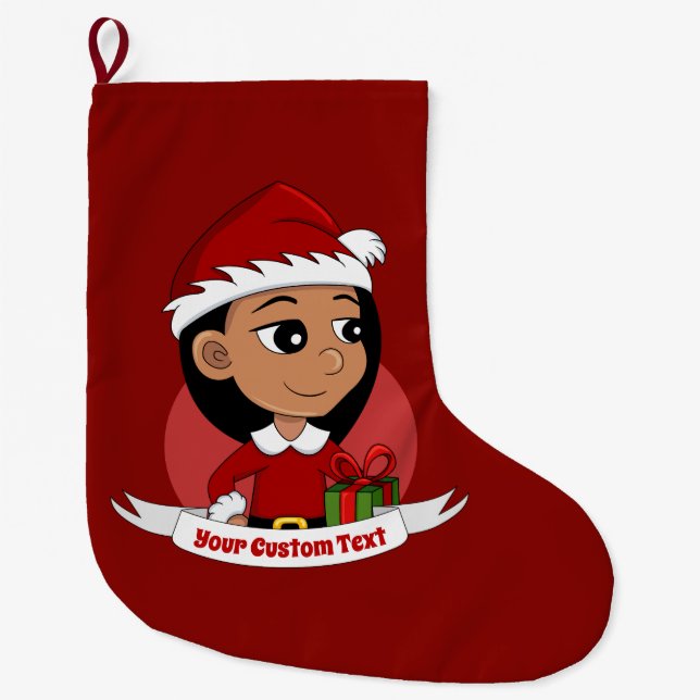 Grande Chaussette De Noël Petite fille hispanique aux cheveux noirs longs (Devant)