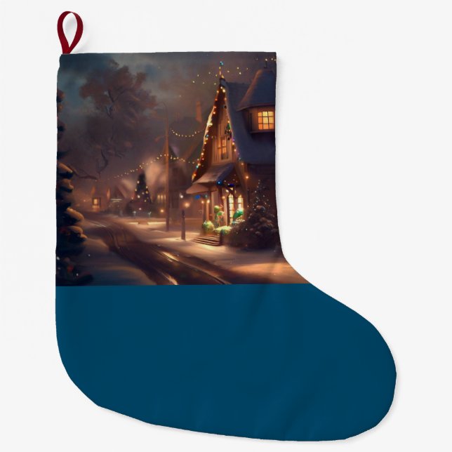 Grande Chaussette De Noël Petite ville de Noël 2 (Devant)