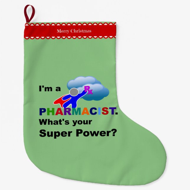 Grande Chaussette De Noël Pharmacien Superhero (Devant)