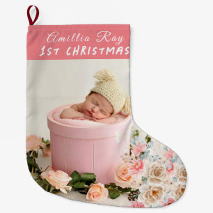 Grande Chaussette De Noël photo de bébé mignonne pour le premier Noël du béb
