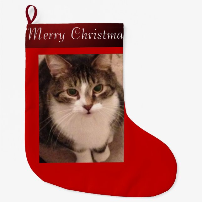 Grande Chaussette De Noël Photo de chat (Devant)