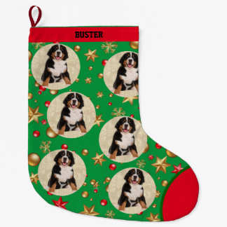 Grande Chaussette De Noël Photo de chien Comme Cercles Répétants Ajouter Nom