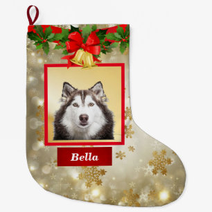 Grande Chaussette De Noël Photo de Chien mignon Noël Stocker Nom personnalis