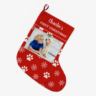 Grande Chaussette De Noël Photo de chien personnalisé Nom Premier Noël Chien