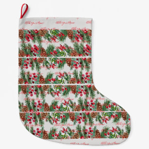 Grande Chaussette De Noël Photo de famille vintage vert et rouge pour la fêt