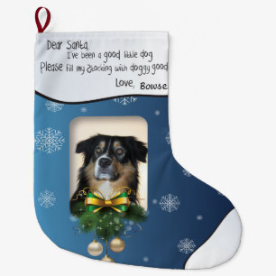 Grande Chaussette De Noël PHOTO DE VOTRE CHIEN Blue Snowflake J'ai été bon