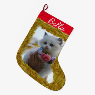 Grande Chaussette De Noël Photo personnalisée de l'animal de compagnie / Nom
