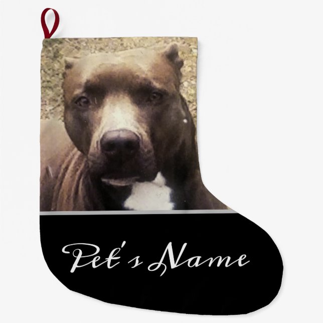 Grande Chaussette De Noël Photo personnalisée Pit Bull Dog Custom Pet (Devant)