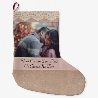 Grande Chaussette De Noël Photo/Texte Dusty Rose Gold Girl Vintage dentelle