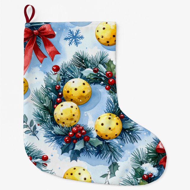 Grande Chaussette De Noël Pickleball thème de Noël (Devant)