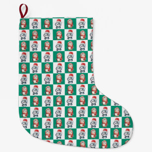 Grande Chaussette De Noël Pingin Père Noël aquarelle Joyeux motif de Noël
