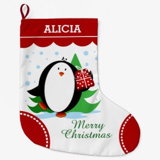 Grande Chaussette De Noël Pingouin de neige