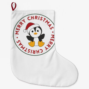 Grande Chaussette De Noël Pingouin Noël Neige Animaux d'hiver Pingouins