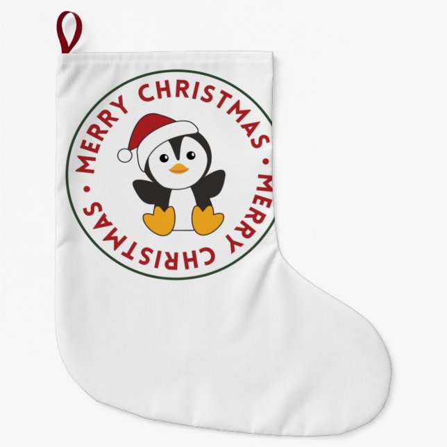 Grande Chaussette De Noël Pingouin Noël Neige Animaux d'hiver Pingouins (Devant)