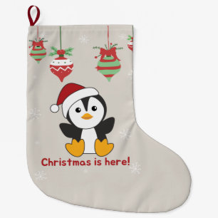 Grande Chaussette De Noël Pingouin Noël Neige Hiver Animaux Penguins Lar