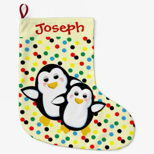 Grande Chaussette De Noël Pingouins en caricature mignons pour enfants