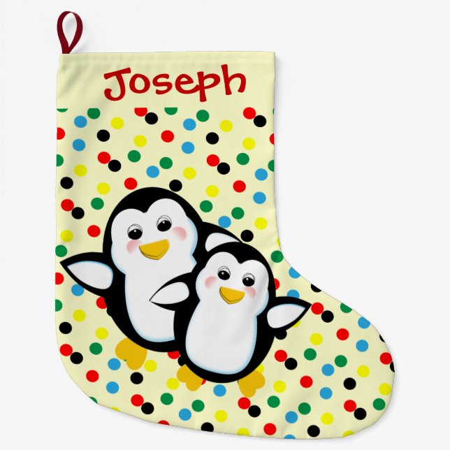 Grande Chaussette De Noël Pingouins en caricature mignons pour enfants (Devant)
