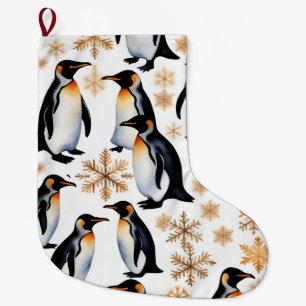 Grande Chaussette De Noël Pingouins et flocons de neige
