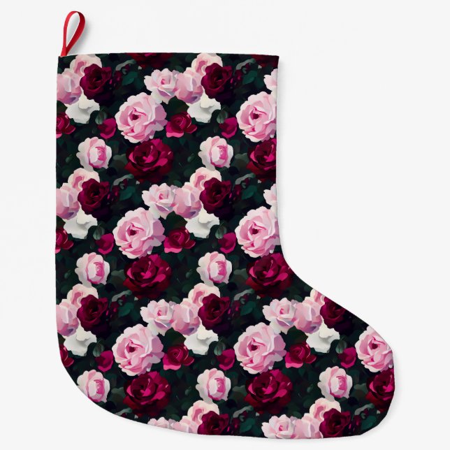 Grande Chaussette De Noël Pink and Red Painted Roses (Devant)