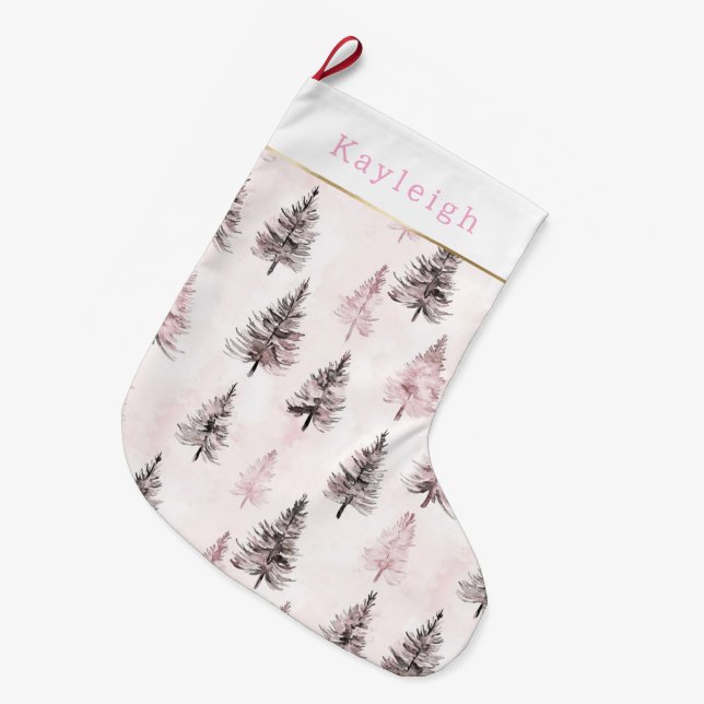 Grande Chaussette De Noël Pink Christmas Trees (Devant (Accrochage))