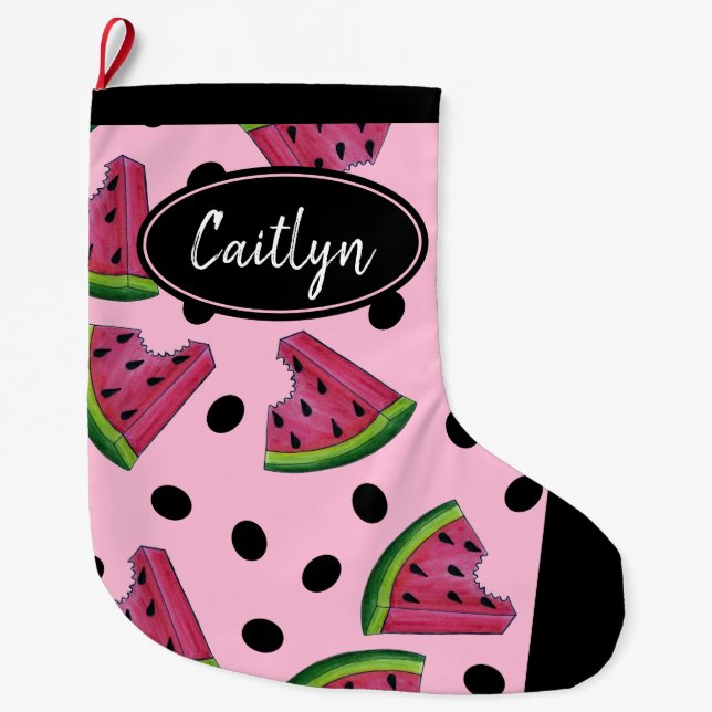 Grande Chaussette De Noël Pink Green Watermelon Melon Slice Wedge Fruit (Devant)