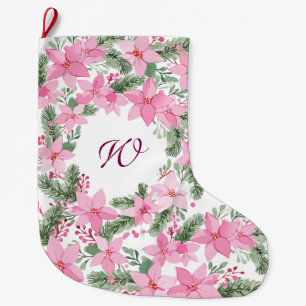 Grande Chaussette De Noël Pink Poinsettie Noël Monogramme initial