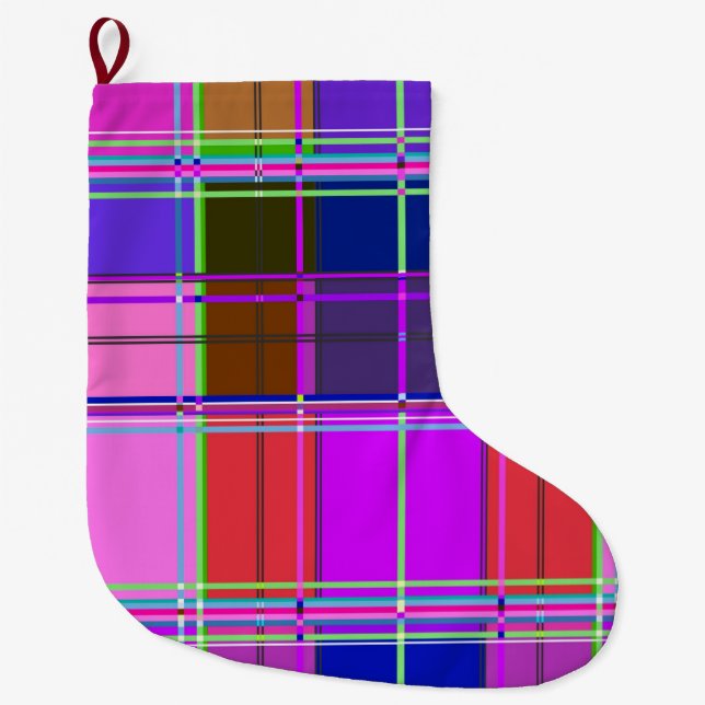 Grande Chaussette De Noël Pink tartan Fabric Pattern Cloth Madras (Devant)